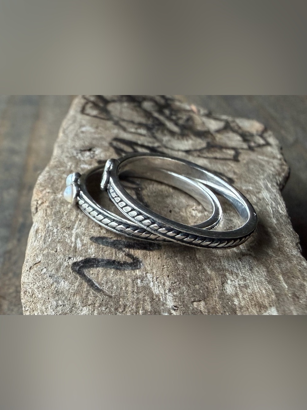 Silver Stackable Rings including Pearl - Picture 2 of 5